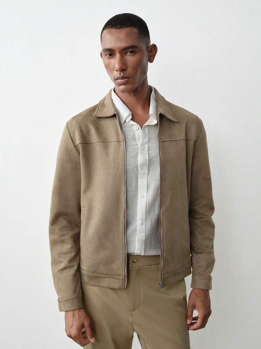 MENRIVO Men's Solid Color Raglan Sleeve Zip-Up Casual Minimalist Design Jacket Men Zip Up Jacket Men Jackets Casual Cropped Men Jacket Men Summer Jacket - Coffee Brown - View 1