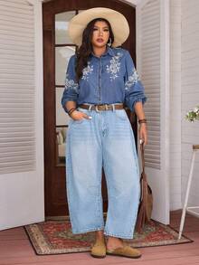 EMERY ROSE Plus Size Women's All-Season Non-Stretch American Street Style Casual Denim Jeans - Light Wash - View 6