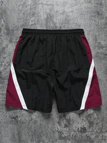 Manfinity EMRG Men's Drawstring Waist Colorblock Casual Versatile Daily Shorts, Holiday - Red - View 2