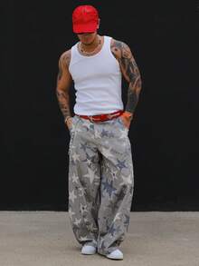 DAZY Pantalones largos de pierna ancha con estampado floral multicolor estilo callejero para hombres - Multicolor - Ver 4