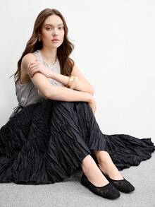 CUCCOO BIZCHIC 女款時尚黑色網面平底鞋，適合春夏、春假、復活節、聖誕節穿著 - 黑色4 - 查看 9