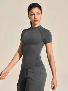 SHEIN In My Nature Camiseta de manga corta de unicolor casual para exteriores de verano - Gris Oscuro - Ver 8