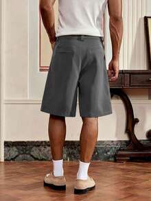 SWAVVY Men's Woven Casual Loose Solid Color Shorts - Dark Grey - View 4