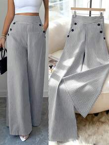 SHEIN Tall CURVE Plus Size Women's New Korean Style Exquisite Elegant Autumn Fashion Minimalist White Linen Pants, High Waist Slimming Straight Leg Trousers Cruise - Multicolor - View 1