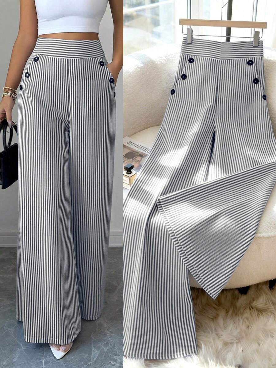 SHEIN Tall CURVE Plus Size Women's New Korean Style Exquisite Elegant Autumn Fashion Minimalist White Linen Pants, High Waist Slimming Straight Leg Trousers Cruise - Multicolor - View 1