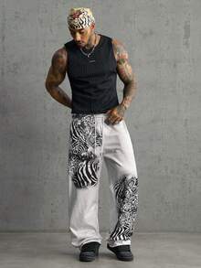 AXEPEAK Pantalones de chándal casuales para hombre con estampado de cebra & leopardo y cintura con cordón - Gris - Ver 6