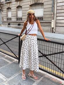 SHEIN PariChic Women's Summer Casual Polka Dot Midi Skirt, Elastic High Waist A-Line Flowy Skirt - Multicolor - View 5