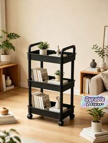1 pieza Carrito de utilidad con ruedas de 3 niveles con asa - Estantes de almacenamiento móviles para organización de cocina & baño, Carrito de aperitivos móvil con estante de drenaje, Organizador de piso multifuncional para fiesta & lavandería - Multicolor - Ver 1