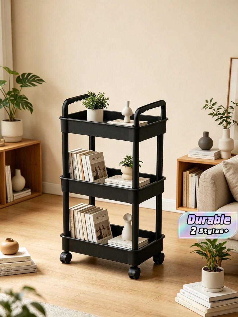 1 pieza Carrito de utilidad con ruedas de 3 niveles con asa - Estantes de almacenamiento móviles para organización de cocina & baño, Carrito de aperitivos móvil con estante de drenaje, Organizador de piso multifuncional para fiesta & lavandería - Multicolor - Ver 1