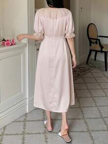 DAZY Camisón elegante para mujer con volantes de encaje en contraste y lazo delantero - Rosa vieja - Ver 2