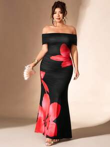 Rometta Women's Plus Size Square Neck Slim Fit Ruched Bodycon Elegant Long Dress For Party And Date - Black - View 4