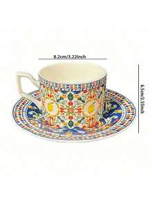 1 Set Ceramic Coffee Cup With Saucer, Lemon Pattern Mug, Perfect Gift For Valentine's Day, Father's Day & Mother's Day, Multipurpose Cup For Coffee Milk Juice, Ideal For Home Restaurant Cafe Coffee Lovers - Multicolor - View 9