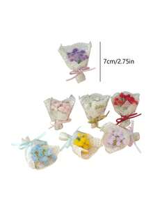 2 bó hoa giả mini bọc ren, bó hoa giả nhỏ xíu kèm nơ ruy băng, hoa giả trang trí dễ thương, quà tặng đám cưới, trang trí bàn làm việc tại nhà, đạo cụ chụp ảnh và dự án thủ công DIY - Nhiều màu - Xem 8