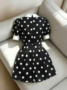 Selianne Colorblock Patchwork Retro 70s French Elegant Commute Casual Outing Brunch Vacation Waist-Cinching Women's Jumpsuit Summer Black And White Polka Dot - Multicolor - View 2