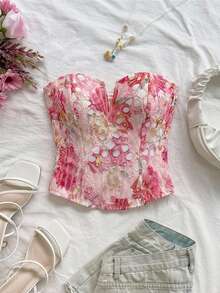 Firerie Women's Floral Hollow Embroidery Elegant Versatile Corset Top - Multicolor - View 1