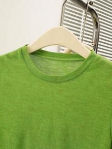 Resyla Women's Textured Solid Color Round Neck Fashion Versatile Casual Top Everyday School Lime Green Summer - Green - View 4