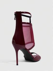 CUCCOO SZL Stylish And Sexy Women's High-Heeled Sandals Mesh Breathable Hollow Design Banquet Party Women's Shoes Cool Boots Prom Heels Summer Shoes - Burgundy - View 4