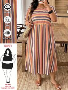 SHEIN CURVE+ 大尺碼女款條紋休閒派對旅行洋裝、女款夏季洋裝、女款休閒度假洋裝、女款度假穿搭、女款海灘度假穿搭、大尺碼波希米亞洋裝、度假洋裝、曲線度假洋裝、大尺碼海灘洋裝、大尺碼度假洋裝、休閒洋裝、孕婦洋裝、大尺碼夏季洋裝、大尺碼休閒洋裝、大尺碼夏季洋裝、休閒條紋洋裝、條紋中長洋裝、大尺碼度假洋裝、女款海灘洋裝、女款休閒洋裝 - 彩色 - 查看 4