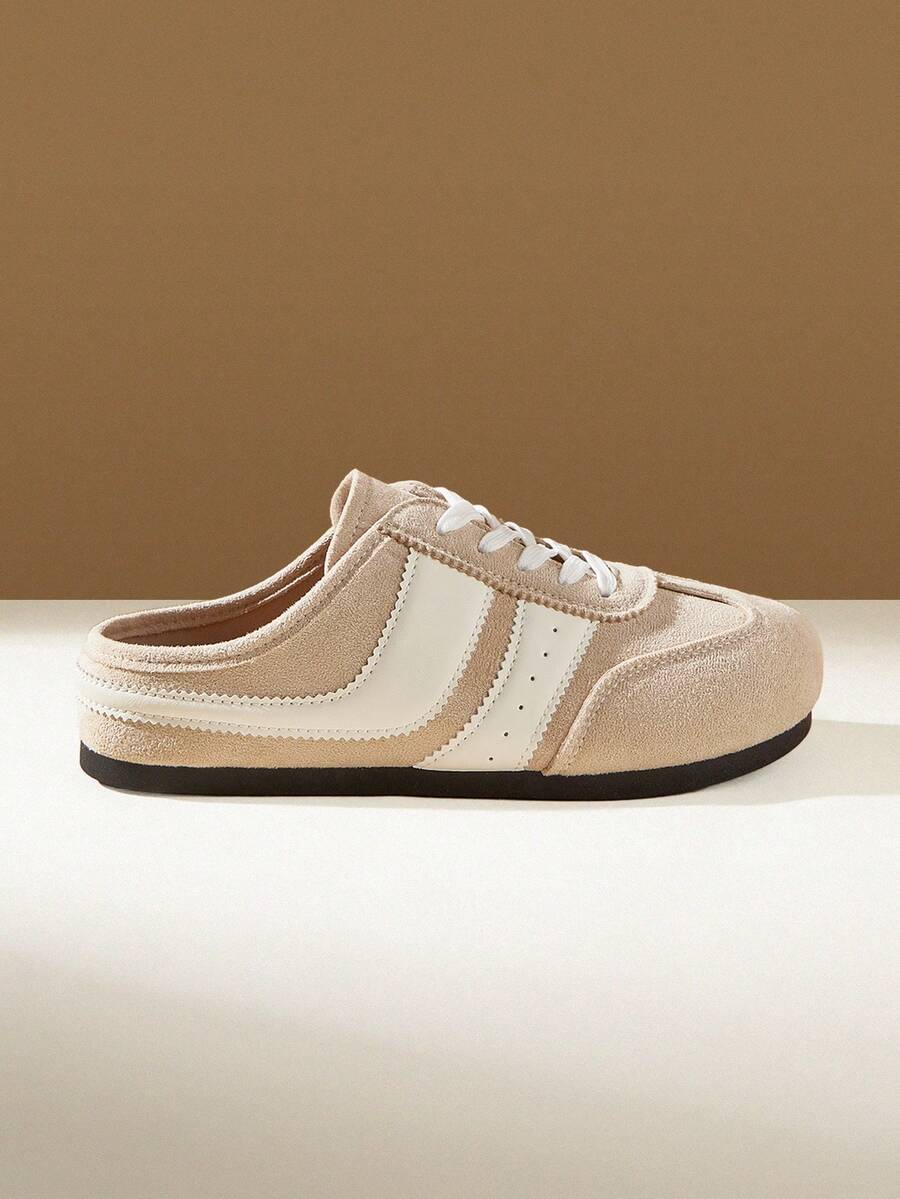 CUCCOO EASI Women's Lace-Up Design Round Head Flat-Soled Single Shoes Comfortable Casual Style PU Light Brown Flat-Soled Slippers Single Shoes - Light brown - View 1