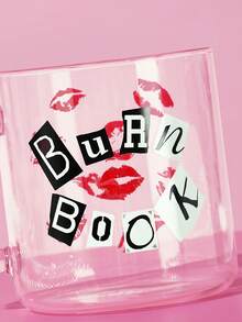 Mean Girls | SHEIN 1個 Burn Book 520ml/17.58oz 粉色高硼矽玻璃馬克杯，雙面印紅唇圖案咖啡隨行杯，附粉色手把，復古Y2K電影靈感大容量水杯，適用於咖啡、牛奶、果汁，居家日常使用及電影迷禮物 - 無色 - 查看 4