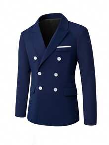 Manfinity Mode Men's Navy Blue Minimalist Suit Blazer, Ceremony - Navy Blue - View 3
