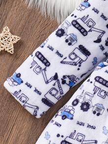 SHEIN Kinder Junge Herbst/Winter Cartoon Auto Muster Langarm Kapuzen Doppelseitig Flanell Loungewear Bademantel - Rot - Übersicht 4
