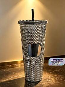 Vaso de plástico con pajita para durian de gran capacidad de 710ML con recubrimiento gradiente, elegante y con estilo, muy apreciado por muchas personas. - Plateado - Ver 1