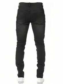 ROMWE MEN Grunge Punk Pantalones vaqueros de algodón con rasgados y cuadros contrastantes, para la escuela - Negro - Ver 2