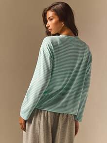 Athîral Fashion Casual Striped Loose Long Sleeve Top - Multicolor - View 2
