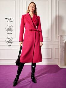 MOTF PREMIUM Abrigo con cinturón con lazo mezcla de lana - Rosa Fucsia - Ver 1