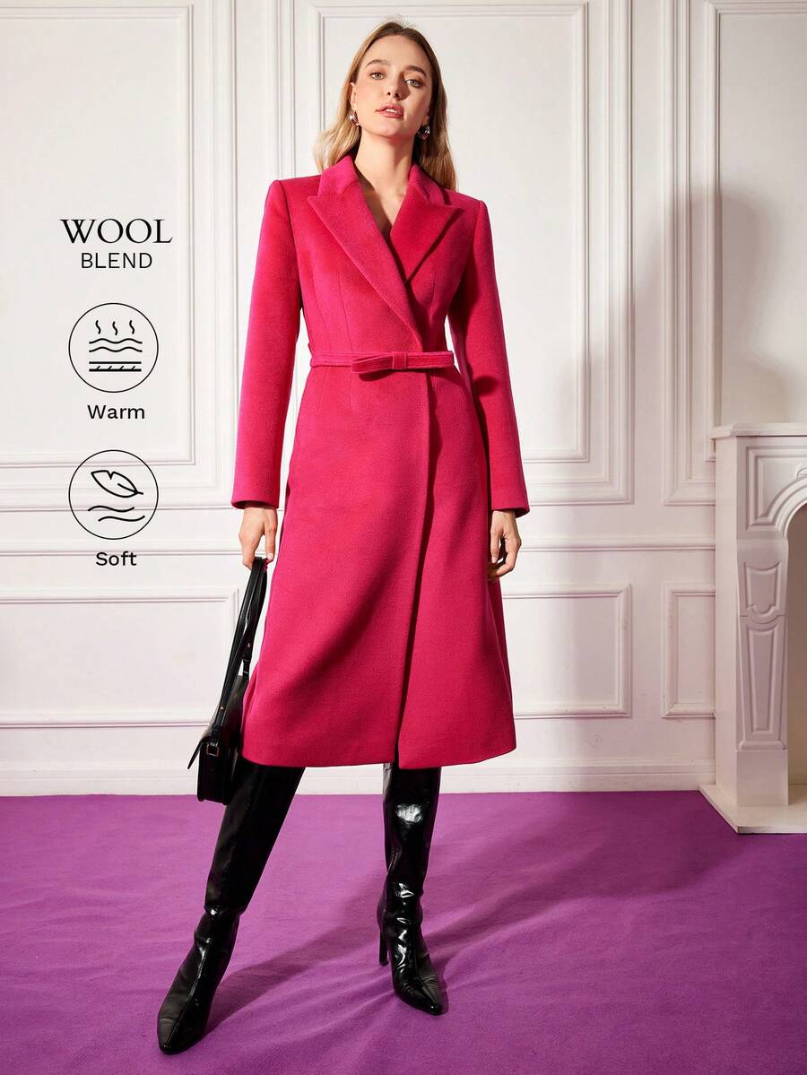MOTF PREMIUM Abrigo con cinturón con lazo mezcla de lana - Rosa Fucsia - Ver 1