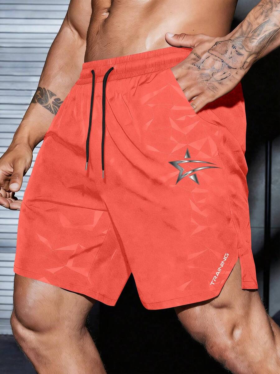Gym Rark Men's Drawstring Waist Pocket Casual Daily Travel Sports Shorts, Gym - Burnt Orange - View 1