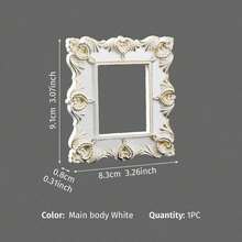 Cirelle 1 pieza, marco de cuadro decorativo tallado estilo europeo blanco y dorado, Body de marco de material de resina pintado a mano, artículo de exhibición en miniatura para mesa interior, accesorios DIY hechos a mano, múltiples formas disponibles para selección, mejora el estilo general del espacio, adecuado para decoración de escenas en bodas, celebraciones de festivales, etc., artículos de decoración en miniatura para casas pequeñas, accesorios para fotografía de belleza, arte de uñas, joyería, etc., decoración de empaque de regalo - 1PC - Ver 26