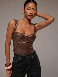 SHEIN BAE 女款PU皮革休閒百搭日常外出上衣 - 彩色 - 查看 5