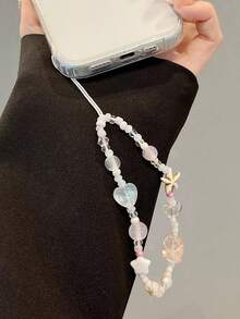 Handmade Beaded Phone Charm Strap, Cute Starfish Heart Shell Bead Lanyard Anti-Lost Chain For Phone Case, Camera, Earbud Case, Keychain & Handbag, Aesthetic Gift For Women Girls - Multicolor - View 5