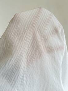 Sunnyshic 女款春夏度假休閒日常純色百搭亞麻透視面料鈕扣前襟喇叭袖彈性長袖寬鬆襯衫搭配低腰短褲白色2件套 - 白色 - 查看 8
