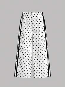 Young Girl Wide Leg Pants, Daily Children's Clothing, Long Pants, Back To School Pants, Casual Loose Straight Leg Polka Dot Pants, Suitable For - Multicolor - View 3
