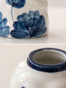 Cirelle 1 pieza/2 piezas Maceta pequeña asimétrica para plantas hidropónicas, cerámica esmaltada lisa con patrones de flores azules vintage pintados a mano, estructura impermeable para el cultivo de raíces de plantas, pequeño contenedor decorativo para escritorio de estudio, estantería de dormitorio y exhibición en mostrador. - Multicolor - Ver 7