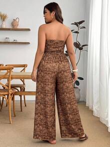 Enliva Plus Size Paisley Pattern Vintage Bohemian Style Vacation Jumpsuit - Brown - View 2