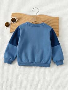 Cozy Pixies Unisex Loose Color Block Patchwork Blue Fleece Thick Pullover Pullover Sweatshirt, Suitable For Winter - Multicolor - View 2