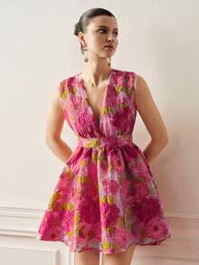 BELROSIE Women's Floral Print Pleated Casual Elegant Date Party Mini Dress Light Pink Summer - Pink - View 7