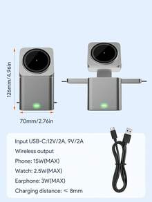 JMMO 3合1無線充電站，與智慧手錶快速磁吸充電支架，緊湊鋁合金充電底座，適合書桌臥室極簡裝飾 - 灰色 - 查看 7