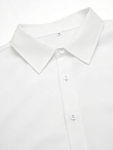 Core Aspect Men's Solid Color Placket Woven Tape Design Chest Print Casual Business Slim Fit Long Sleeve Shirt - White - View 5