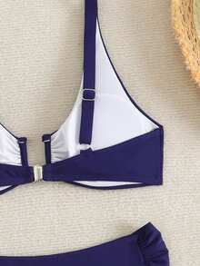 Swim Vcay 女款海灘裝夏季套裝，新款夏季兩件組海灘度假上衣配U型鋼圈與高腰比基尼泳褲，女款泳衣套裝 - 藍色 - 查看 5