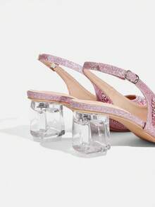 CUCCOO TILAWA Women's Crystal And Glass Rhinestone Pointed Pink High-Heeled Shoes, Suitable For Going Out, Banquets, Parties And Other Activities - Dusty Pink - View 4