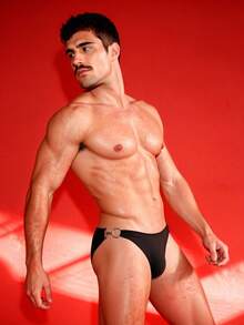 DSELFIQUE Bañador briefs de hombre con detalle de argolla, bañador briefs de nado sólido - Negro - Ver 3
