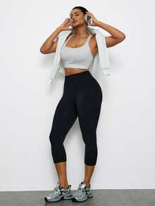 Voyena Plus Size Women's Seamless High Elasticity Tummy Control Yoga Leggings Gym Black Summer Alternative Tropical - Black - View 6