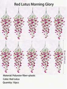 10 Hanging Artificial Silk, Rattan, Eucalyptus Plants, UV Resistant, Suitable For Weddings, Porches, Living Rooms, Office Walls, Courtyards, Bookshelves, Home Decor - Red Lotus Color - View 12