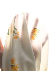 SHEIN Tween Girl 2件套休閒度假套裝，短袖上衣搭配鬆緊腰短褲，花卉荷葉邊蝴蝶結設計 - 黃色 - 查看 5
