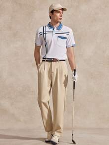 男士條紋短袖休閒通勤 Polo 衫，白色與藍色，夏季高爾夫球衫，送給男友或丈夫的絕佳禮物 - 白色 - 查看 7